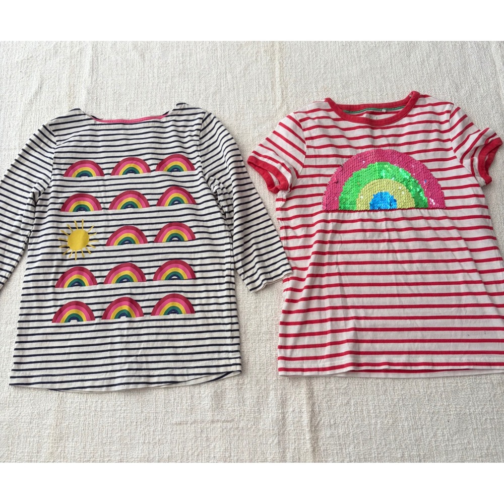 Mini Boden Girls Rainbow Stripe T-Shirt Bundle Set of 2 Size 6-7Y Red Navy White